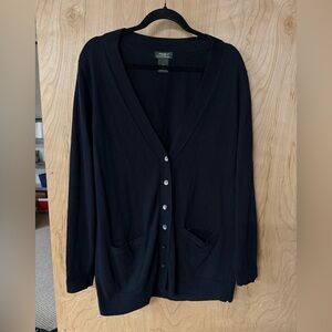 Eddie Bauer Cotton Cashmere Black Button Up Cardigan LG **Flawed**